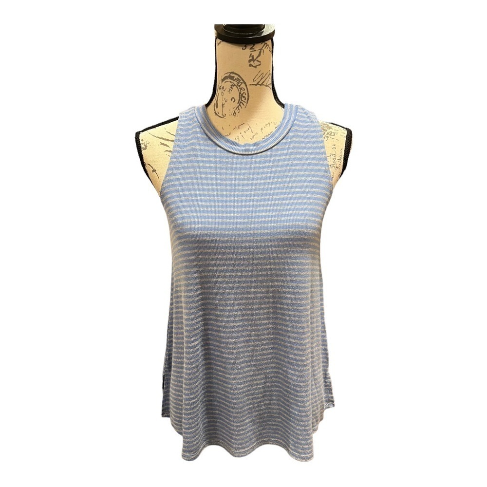 Anthropologie Puella Striped Mock Neck Sleeveless Tunic Top in Blue/Gray M